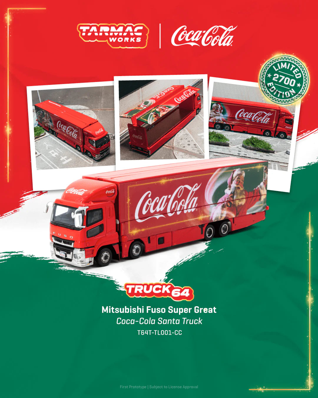 Model Tarmac Works 1:64 Mitsubishi Fuso Super Great Coca-Cola Santa Truck T64T-TL001-CC
