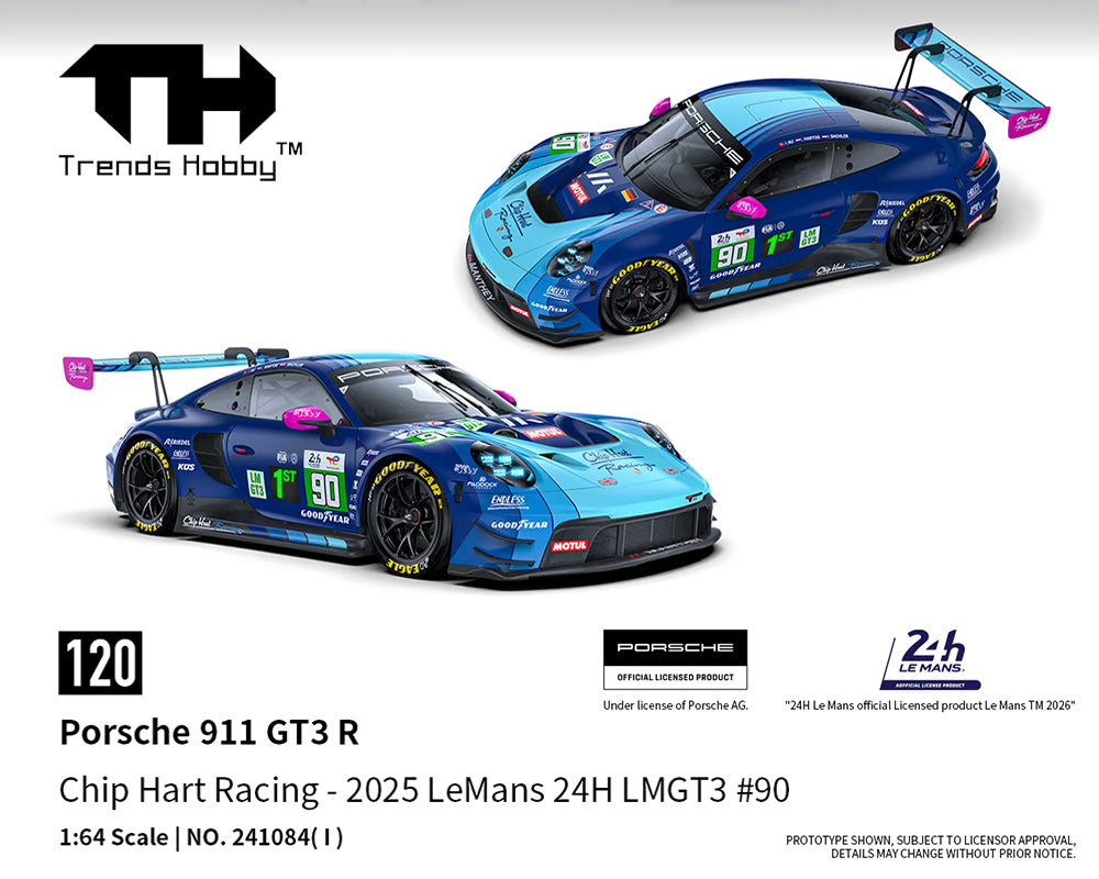 Preorder) Trends Hobby 1:64 Porsche 911 GT3 R Le Man 24H 2025 #90 Chip Hart Racing – Limited Edition