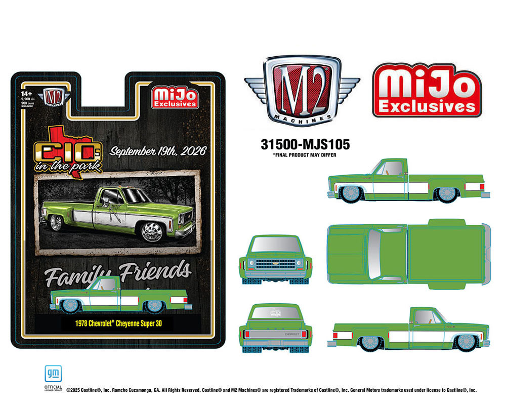 (Preorder) M2 Machines 1:64 Diorama Series 2026 “C10s In The Park” 1978 Chevrolet Cheyenne Super 30 – Two-Tone Green White – Mijo Exclusives