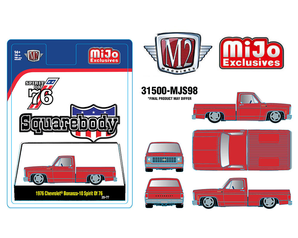 (Preorder) M2 Machines 1:64 1976 Chevrolet Silverado Bonanza-10 SPIRIT OF 76 Squarebody USA Special Edition – Red – MiJo Exclusives