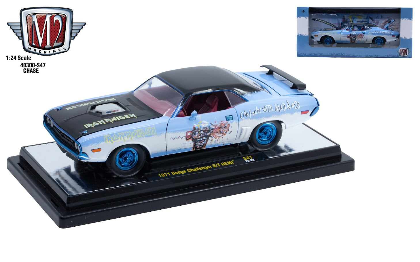 M2 1/24 Iron Maiden/Alice Cooper 2 Pack Exclusive 1971 Dodge Challenger R/T HEMI and 1990 Chevrolet C1500 Silverado