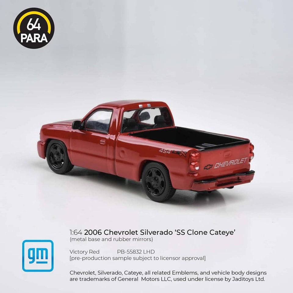 Para64 1:64 Diecast Model General Motors Licensed Products 2006 Chevrolet Silverado Single Cab(Cateye) - Red