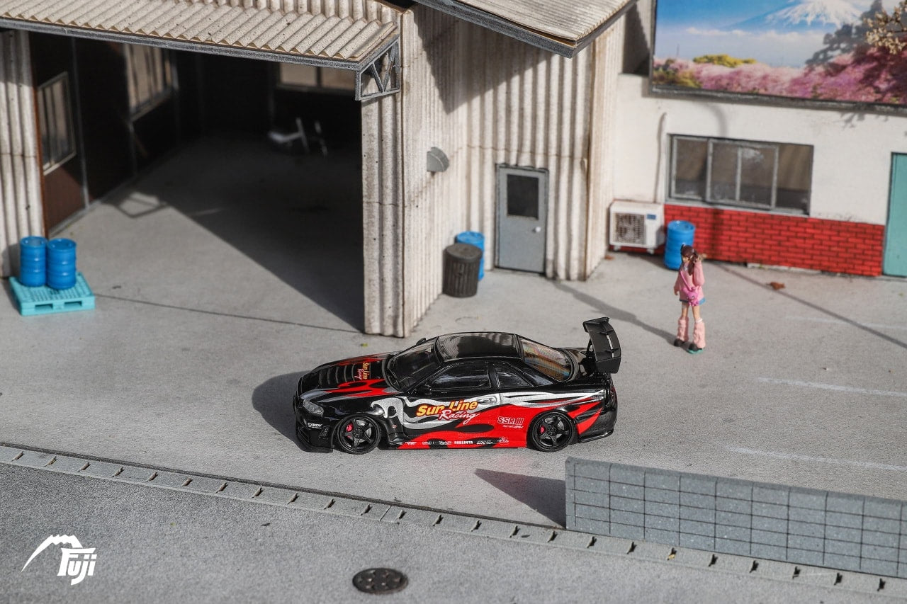 Fuji 1:64 Diecast Model Skyline GT-R R34 Z-Tune Black-Red Flame Livery