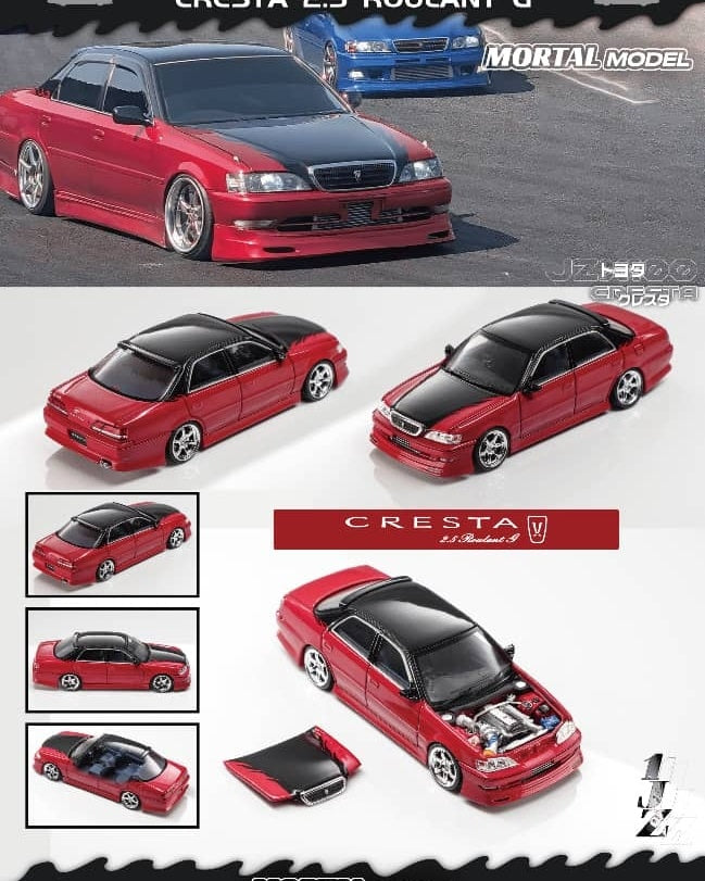 Mortal 1:64 Diecast Model Toyota Cresta Mk5 X100 2.5 Roulant G Open-Hood,Visible Engine Color: Pearl Red