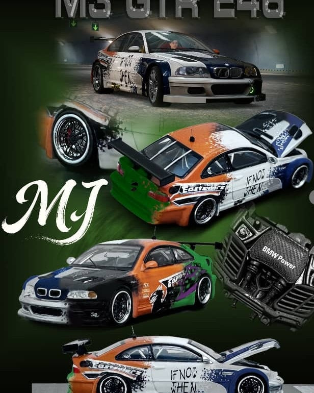 MJ 1:64 Diecast Model M3 E46 GTR Open-Hood,Visible Engine NFS Livery Livery