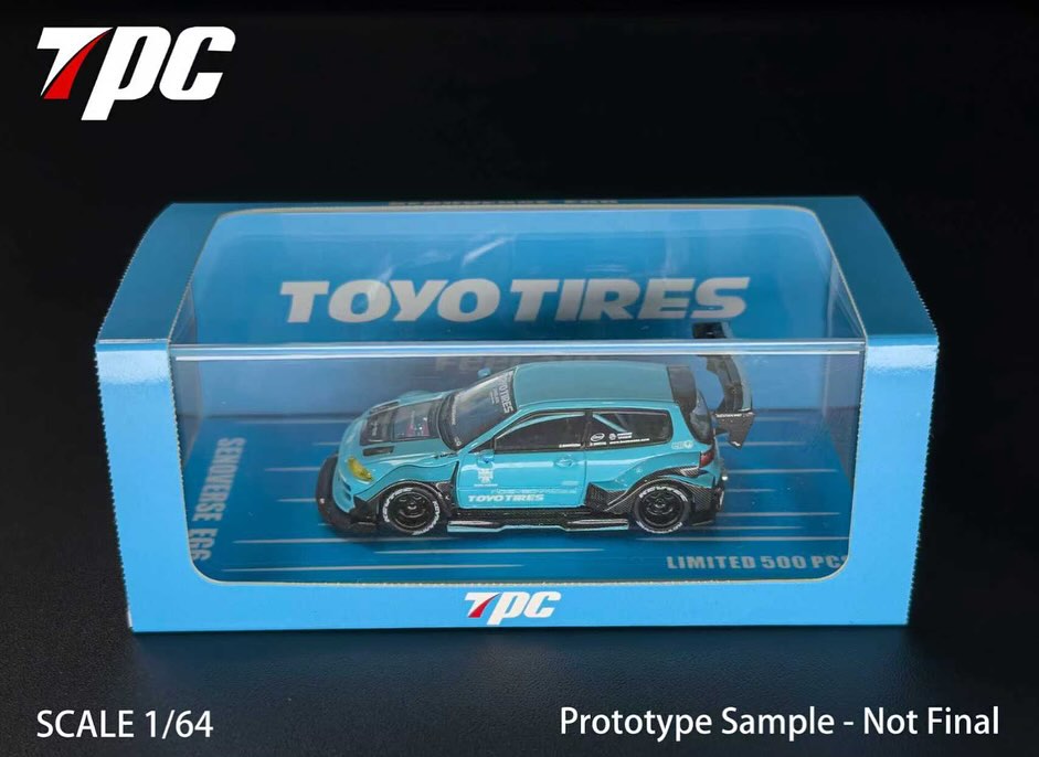 TPC 1/64 Kevmannz GT Civic EG Diecast Model. A/Sky Blue+Carbon Fiber Short Tail