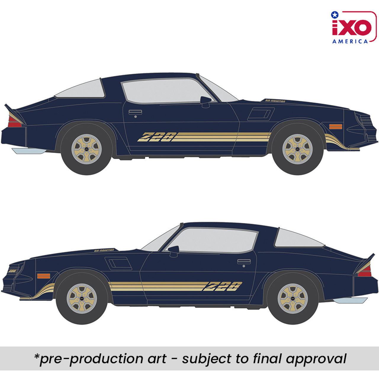 1:64 Scale 1981 Chevrolet Camaro Z28 - Dark Blue Metallic with Gold Striping