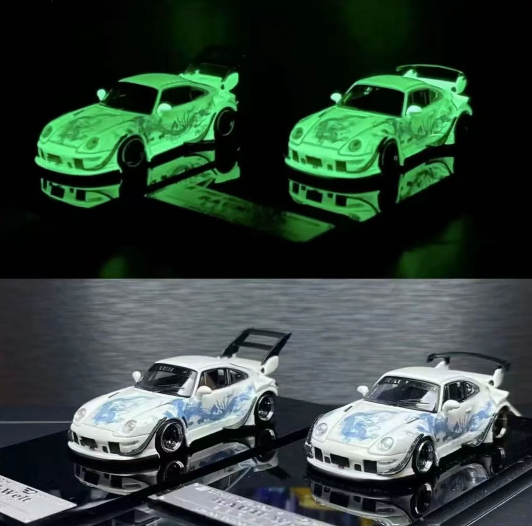 Street Weapon 1:64 RWB 993 Luminous Dragon Livery - 2 Car Set Glow in the Dark