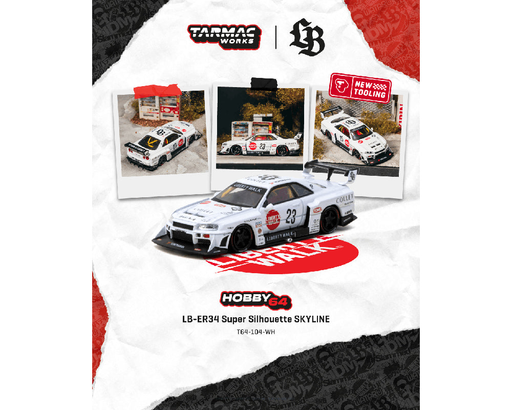 (Preorder) Tarmac Works 1:64 LB-ER34 Super Silhouette SKYLINE – White- Hobby64