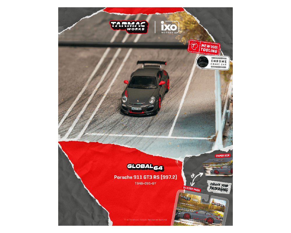 (Preorder) Tarmac Works 1:64 Porsche 911 GT3 RS (997.2) – Grey – IXO models – Global64