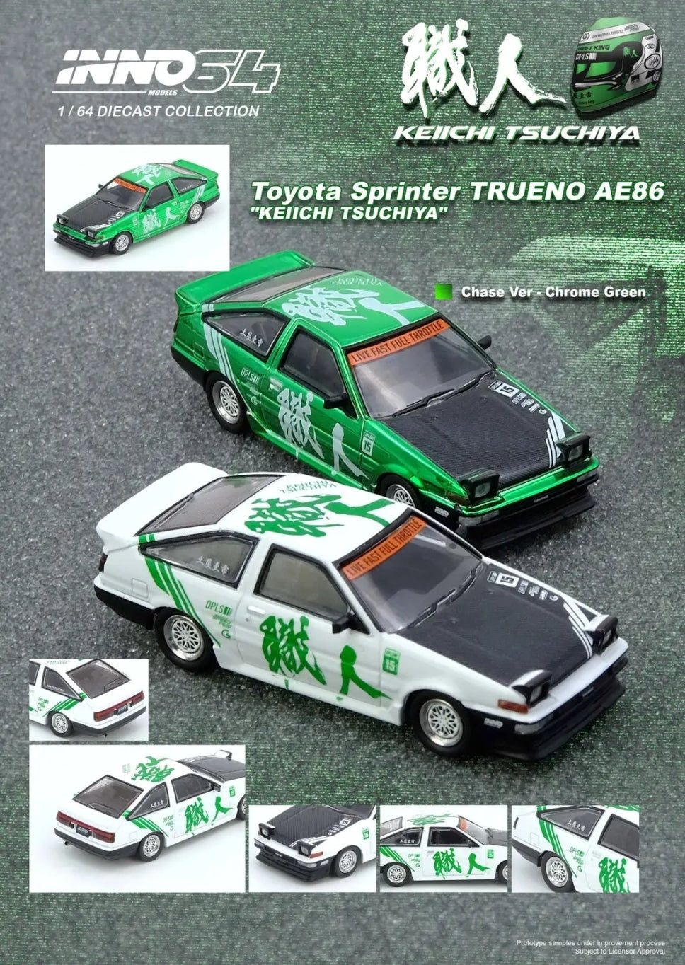 Inno64 TOYOTA SPRINTER TRUENO AE86 "KEIICHI TSUCHIYA" White (Random Inserted Chase car is Green)