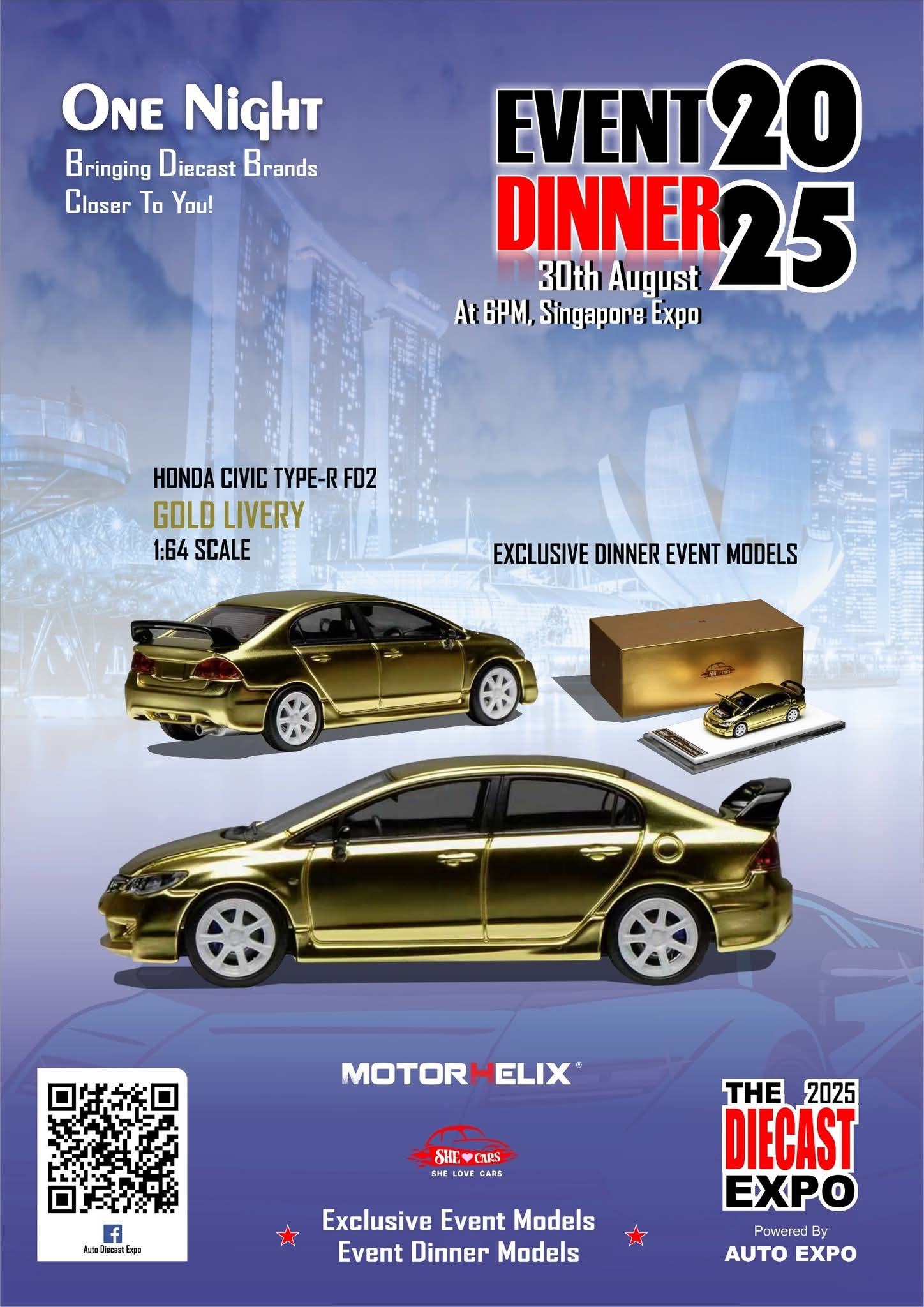 One Night In Singapore Dinner Exclusive Motor Helix Gold Chrome Honda Civic