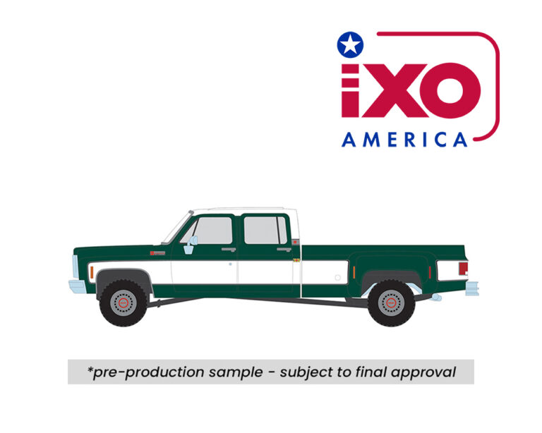 (Preorder) IXO Model 1:64 GMC Sierra Grande 3500 Crew Cab Dually – Green White – Limited Edition