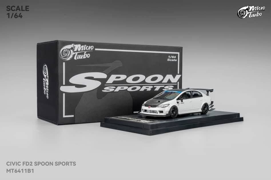 MicroTurbo Civic FD2,Spoon Modified Open-Hood丨Visible Engine White Carbon-Hood
