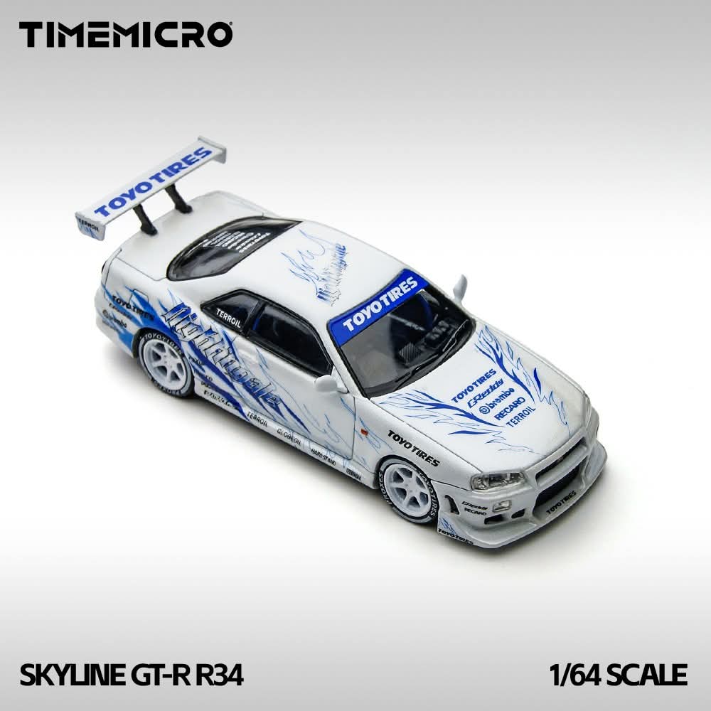 TimeMicro 1:64 Skyline GT-R R34 "Drifting Flame" White