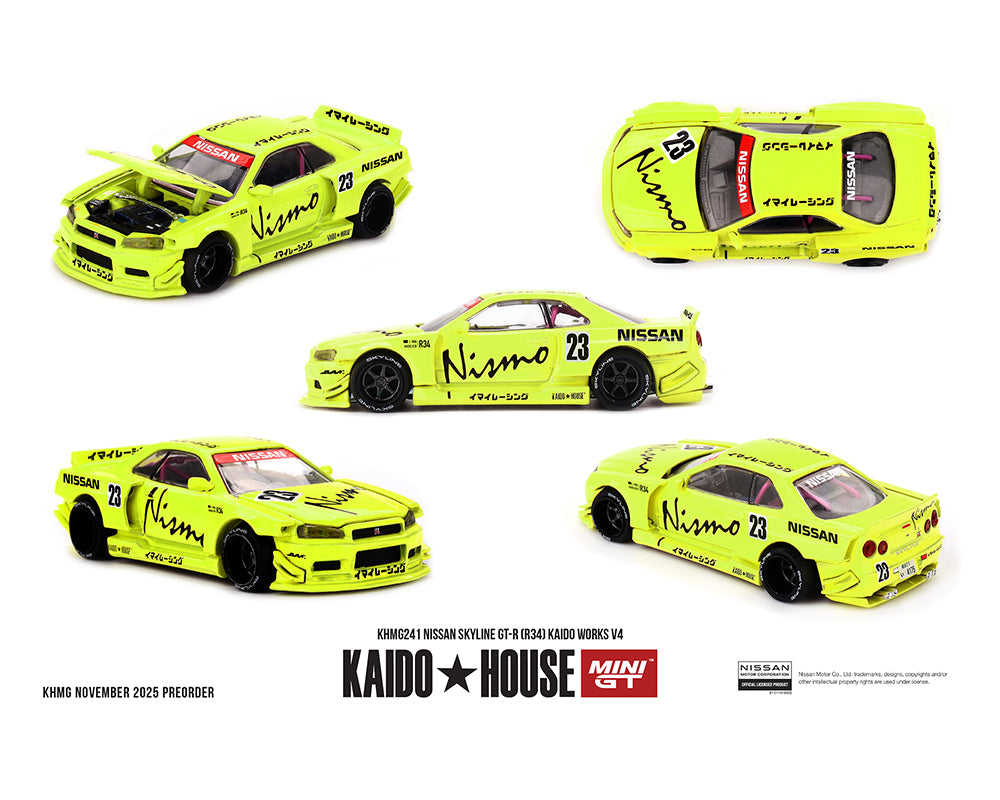 (Preorder) Kaido House x Mini GT Nissan Skyline GT-R (R34) Kaido Works V4 – Yellow