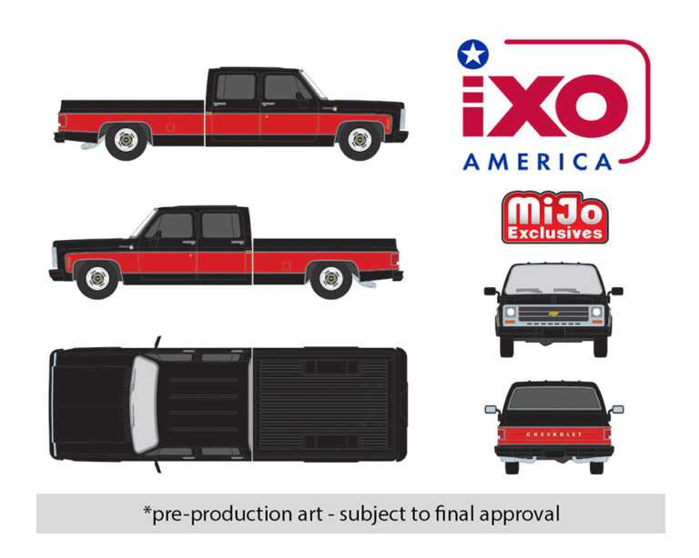 (Preorder) IXO Model 1:64 1979 Chevrolet Scottsdale C20 Crew Cab – Black w/ Red two Tone – Limited Edition – Mijo Exclusives