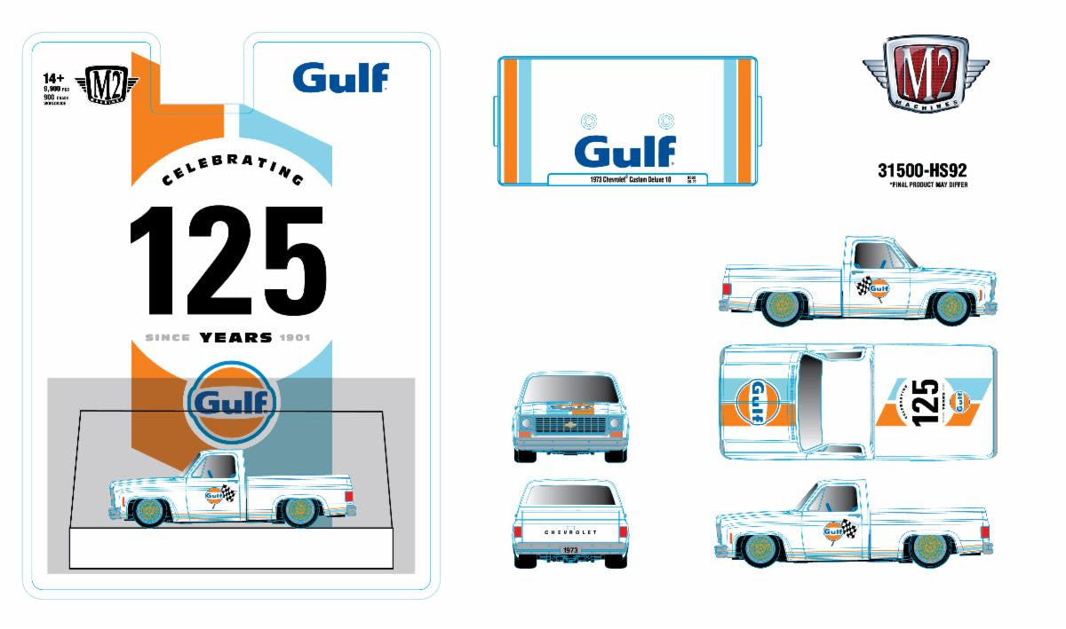 M2 Machines Gulf Anniversary 1973 Chevrolet Custom Deluxe 10 31500 Series (31500-HS92)