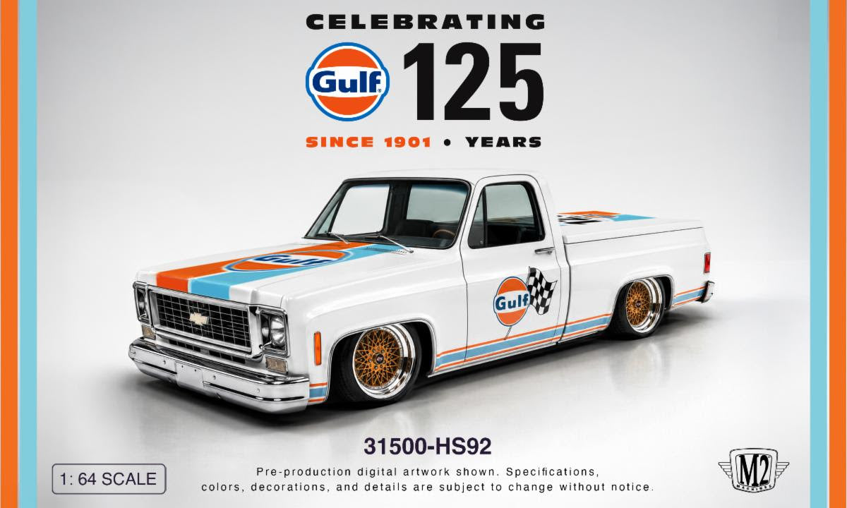 M2 Machines Gulf Anniversary 1973 Chevrolet Custom Deluxe 10 31500 Series (31500-HS92)