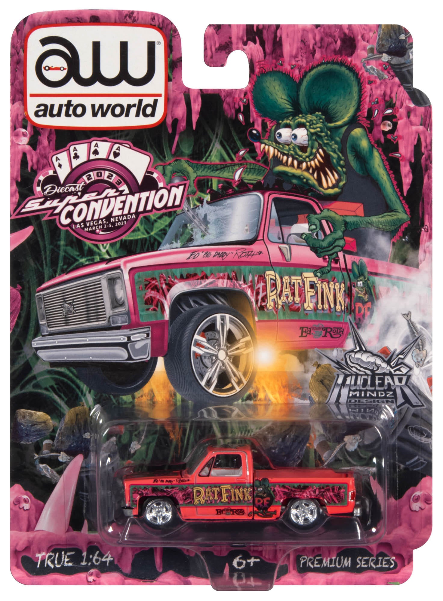 2023 Las Vegas Super Convention PINK FINK Rat Fink Autoworld Squarebody HOT PINK Dinner Chase Set