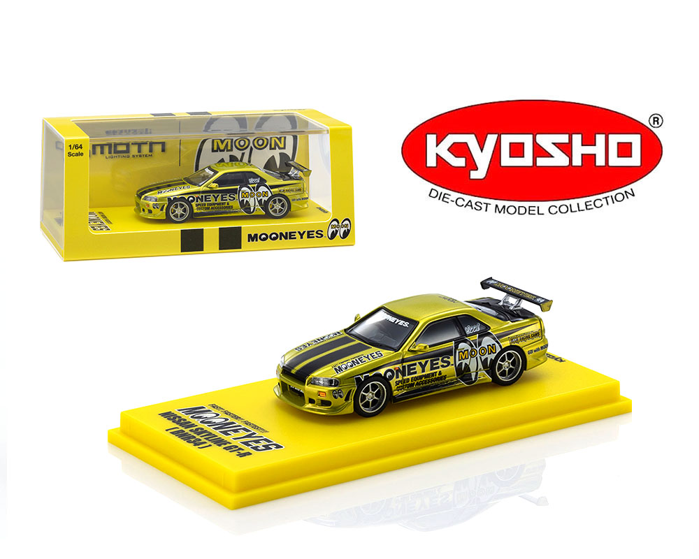 (Preorder) Kyosho 1:64 Nissan GT-R (R-34) Mooneye’s 1 with MOTN LED Base Compatible -Liquid Yellow