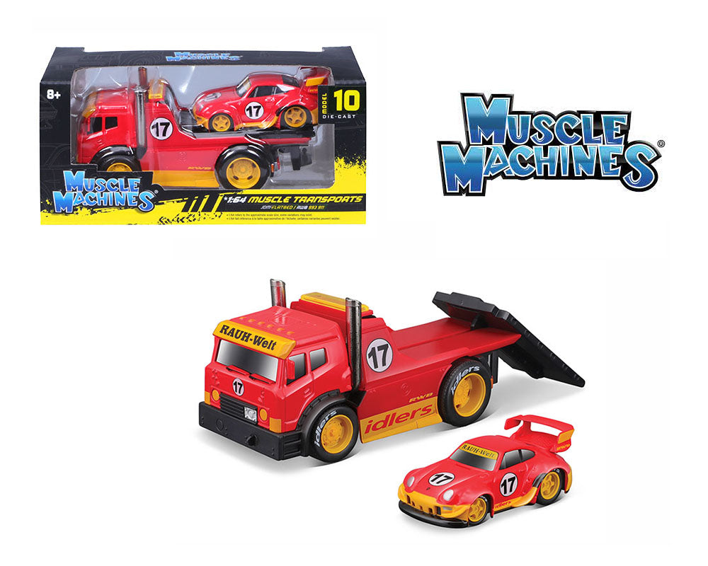 Muscle Machines 1:64 JDM Flatbed With RWB 993 911 Red – Muscle Transports