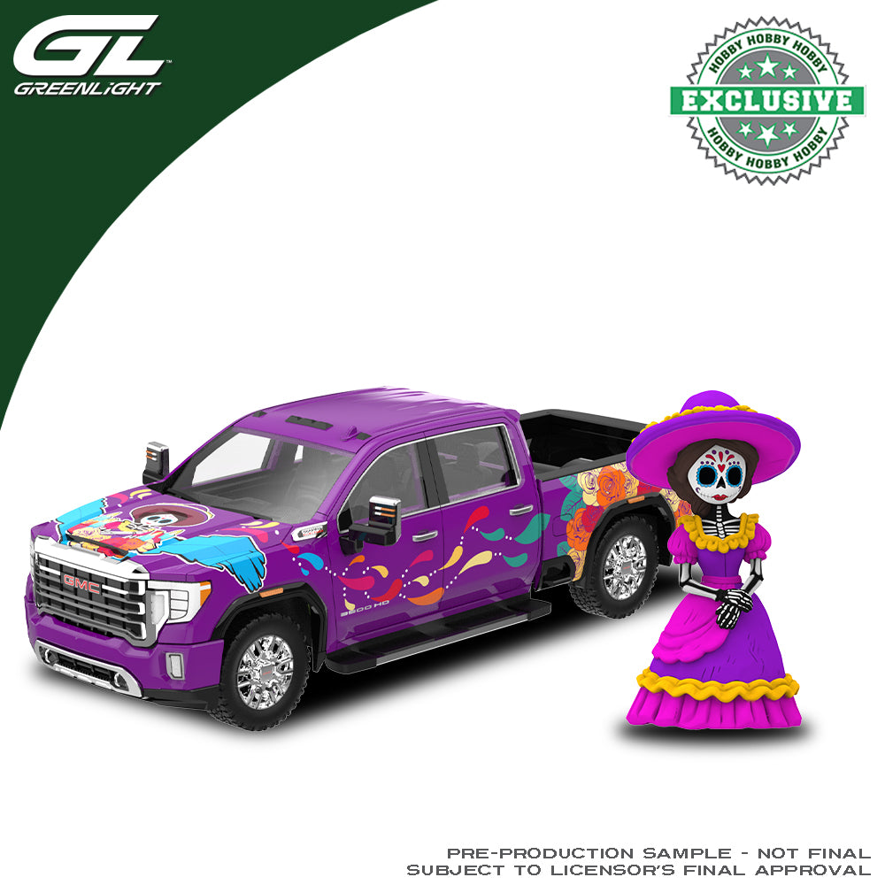 (Preorder) Greenlight 2023 GMC Sierra 3500 HD - Dia de los Muertos with La Catrina Figurine