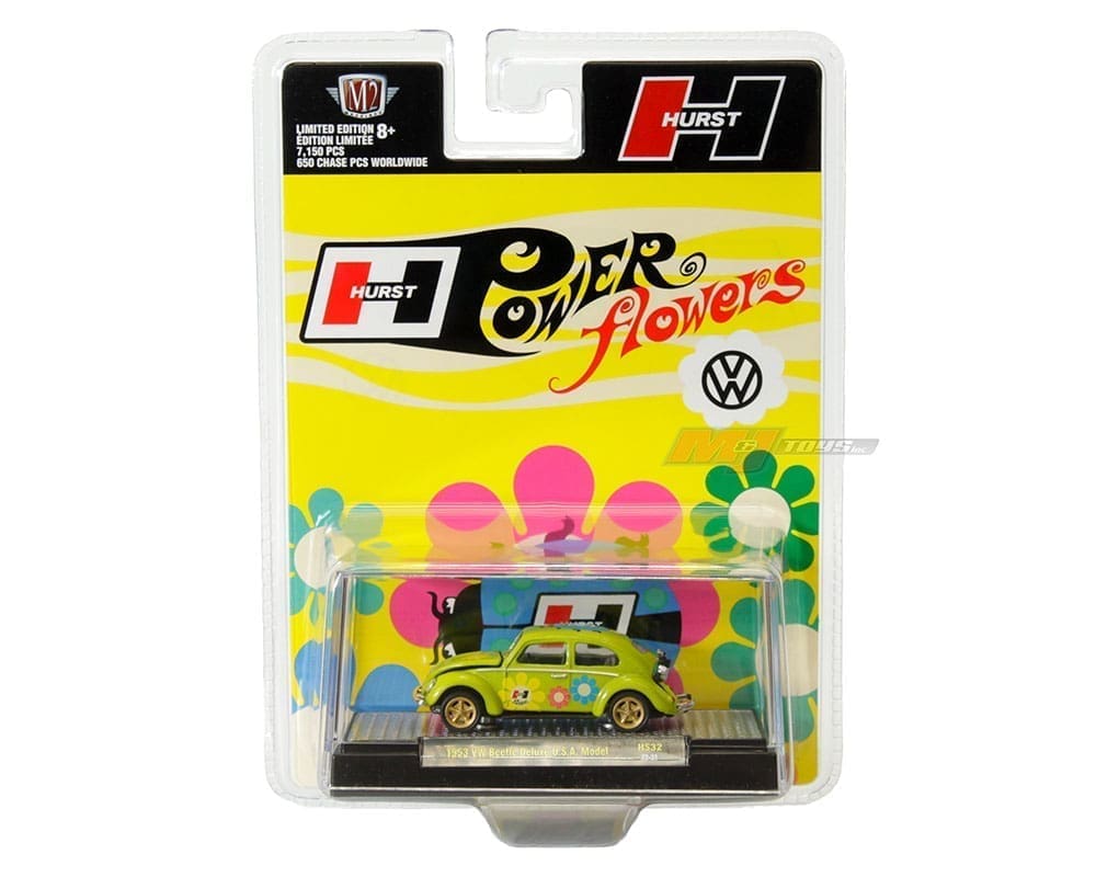M2 Machines 1:64 Hurst Power Flowers 1953 Volkswagen Beetle Deluxe U.S.A. Model (Green)