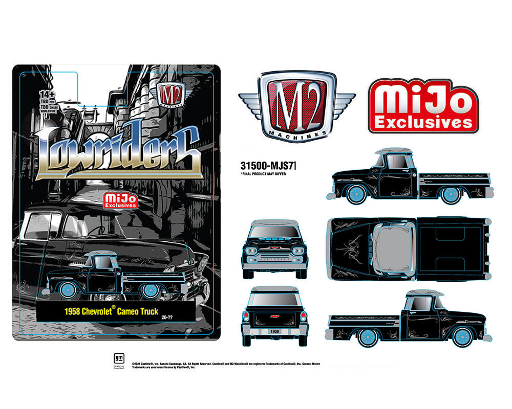 M2 Machines 1:64 1958 Chevrolet Cameo Pickup Truck Lowriders Limited Edition – Black – Mijo Exclusives