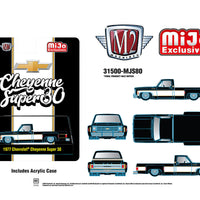 (Preorder) M2 Machines 1:64 1977 Chevrolet Cheyenne Super 30 Pickup Truck – Black and White Two Tone – MiJo Exclusives Limited Edition