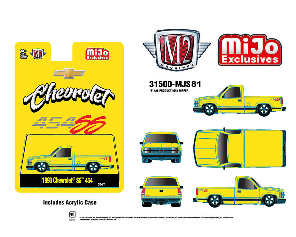 (Preorder) M2 Machines 1:64 1993 Chevrolet SS 454 Pickup Truck – Yellow – MiJo Exclusives Limited Edition