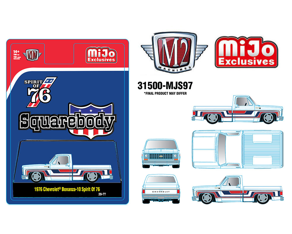 (Preorder) M2 Machines 1:64 1976 Chevrolet Silverado Bonanza-10 SPIRIT OF 76 Squarebody USA Special Edition – White