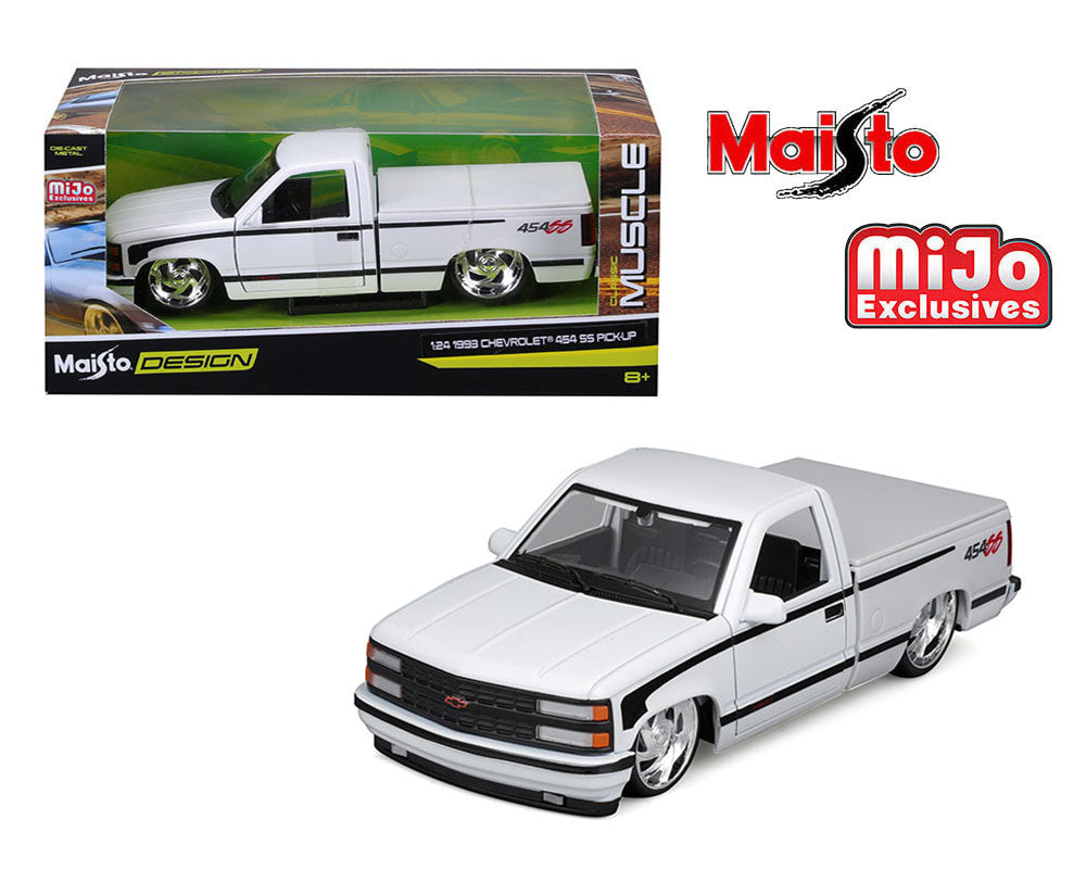 Maisto 1:24 1993 Chevrolet 454 SS Pickup Custom – White – Maisto Design – Mijo Exclusives