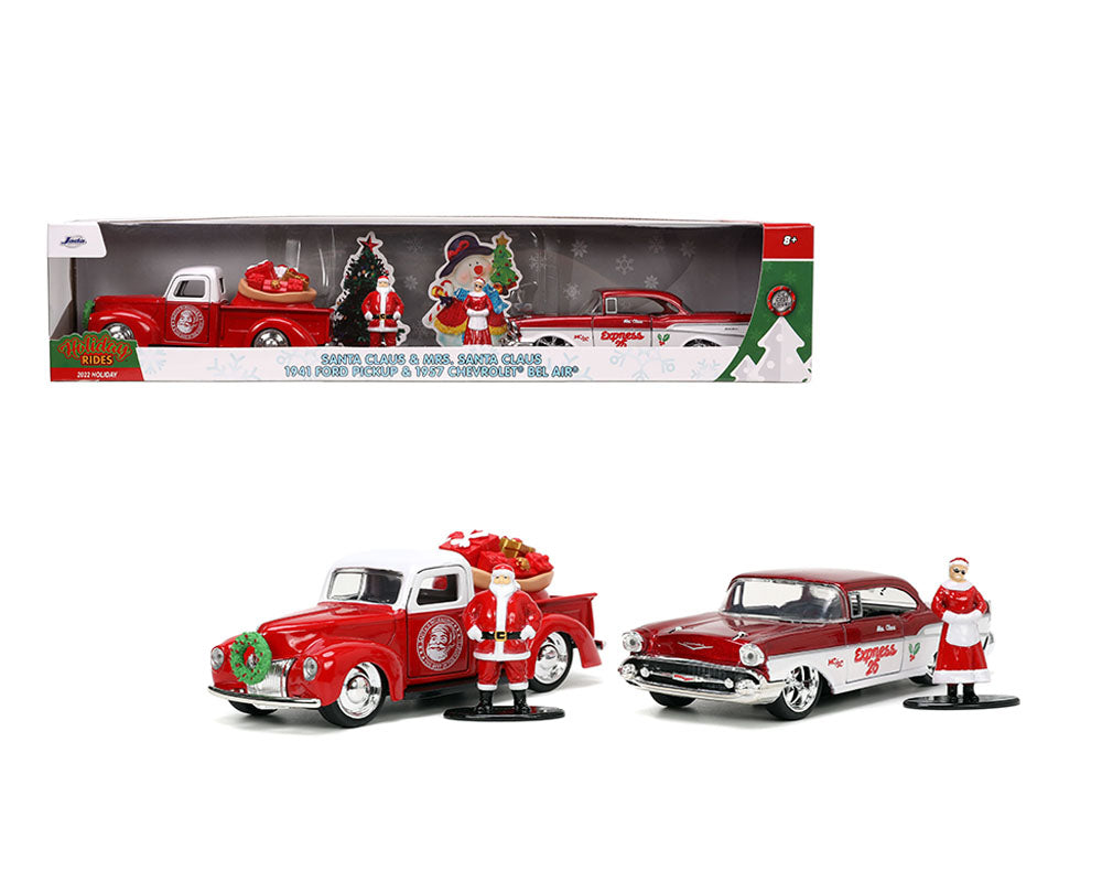 Jada 1:32 Santa Claus & Mrs. Santa Claus 1941 Ford Pickup & 1957 Chevrolet Bel Air – Holiday Rides 2022 Twin Pack