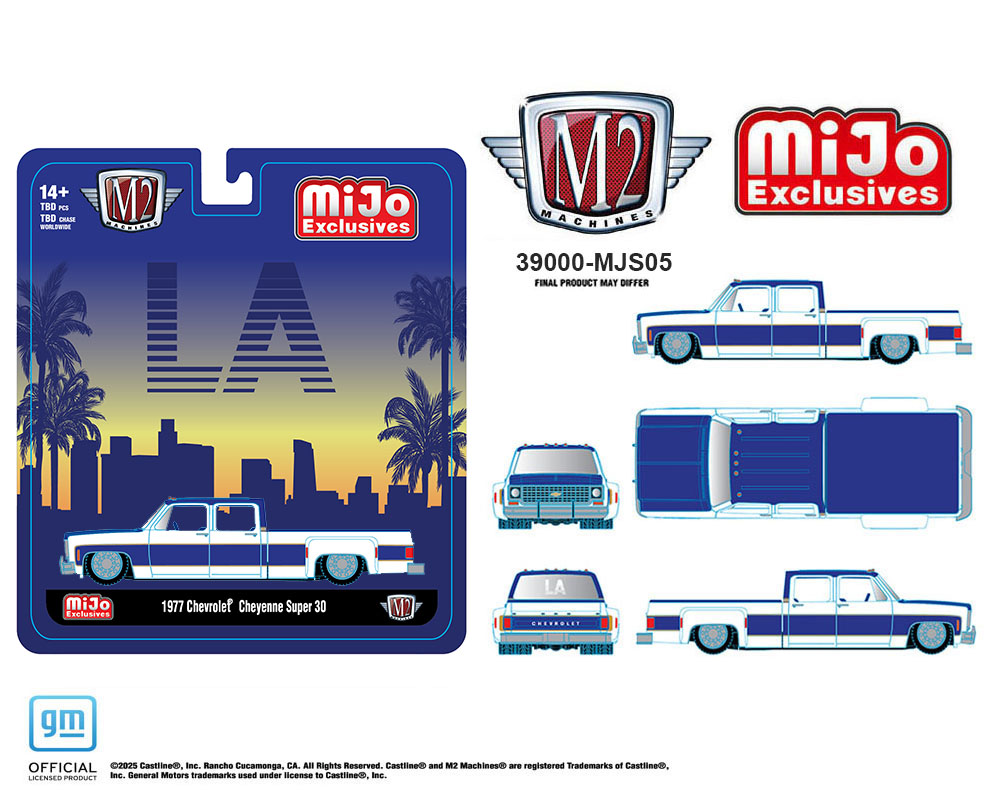 (Preorder) M2 Machines 1:64 1977 Chevrolet Cheyenne Super 30 LA – White – MiJo Exclusives Limited Edition