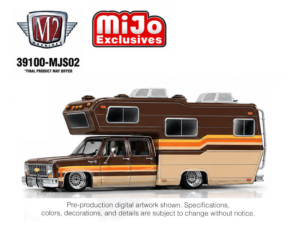 (Preorder) M2 Machines 1:64 1974 Chevrolet Cheyenne Super 30 Custom Camper – Beige Brown – MiJo Exclusives