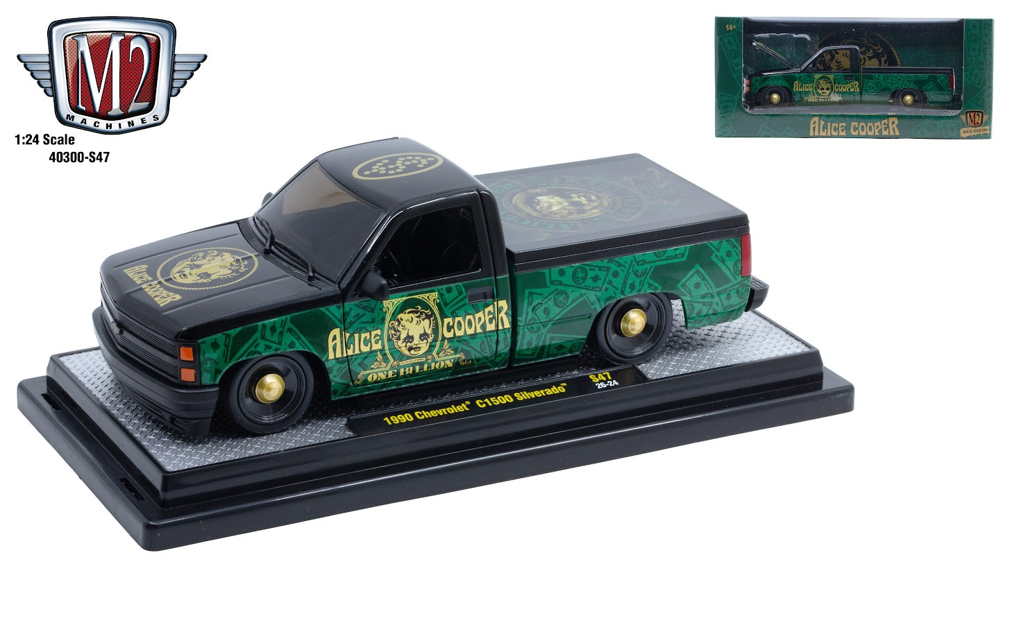 M2 1/24 Irona Maiden/Motley Crue 2 Pack Exclusive 1971 Dodge Challenger R/T HEMI and 1990 Chevrolet C1500 Silverado