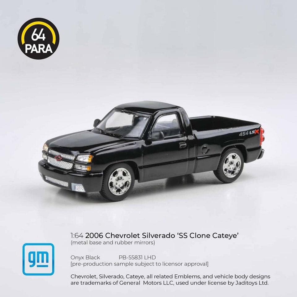 Para64 1:64 Diecast Model General Motors Licensed Products 2006 Chevrolet Silverado Single Cab(Cateye) - Black
