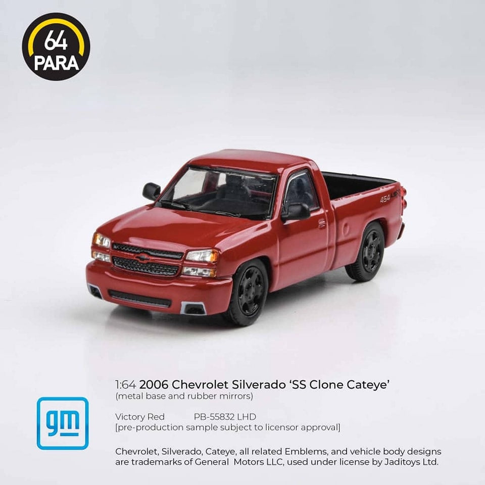 Para64 1:64 Diecast Model General Motors Licensed Products 2006 Chevrolet Silverado Single Cab(Cateye) - Red