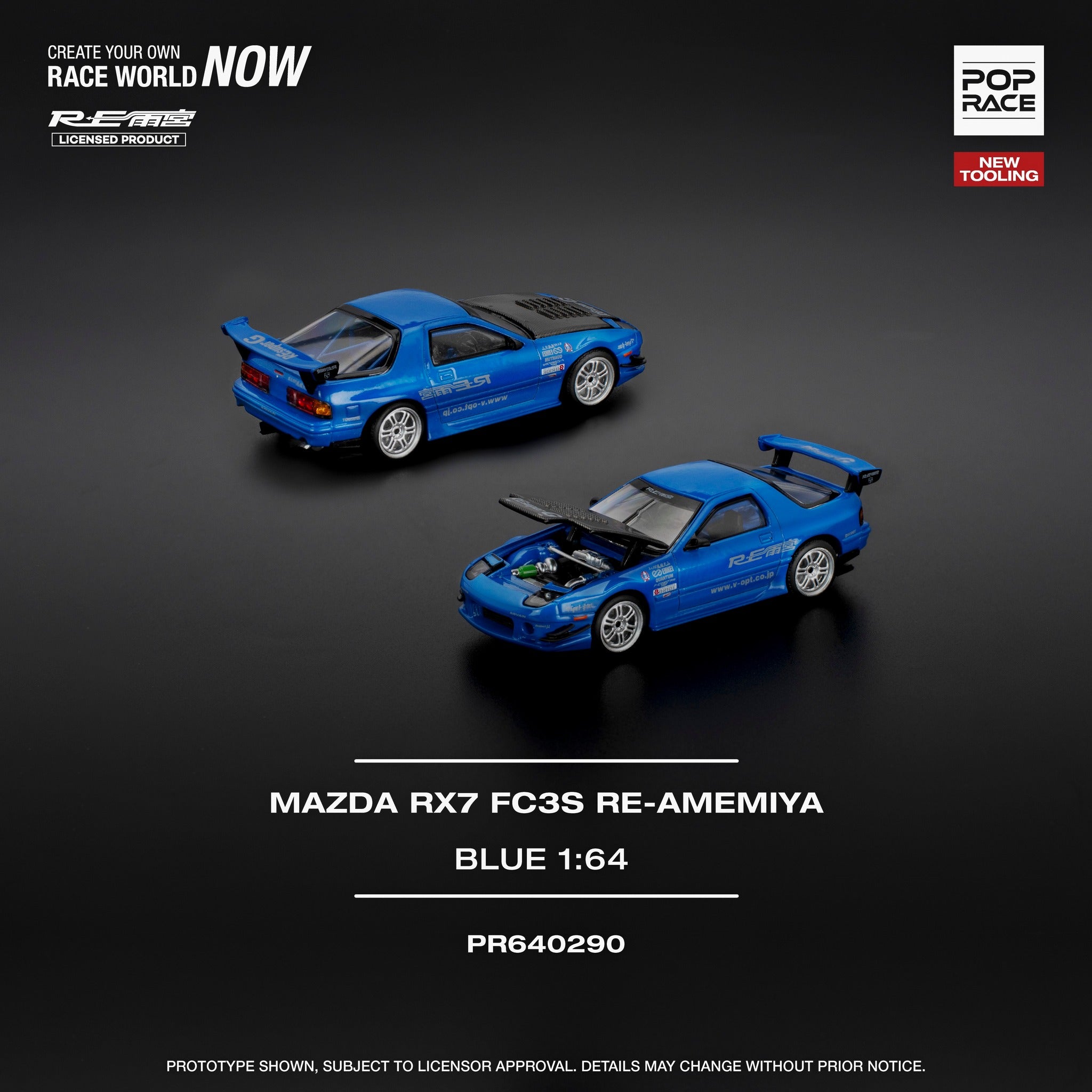 Pop Race PR640290 MAZDA RX7 (FC3S) RE-AMEMIYA - RE-AMEMIYA BLUE (NEW TOOLING)