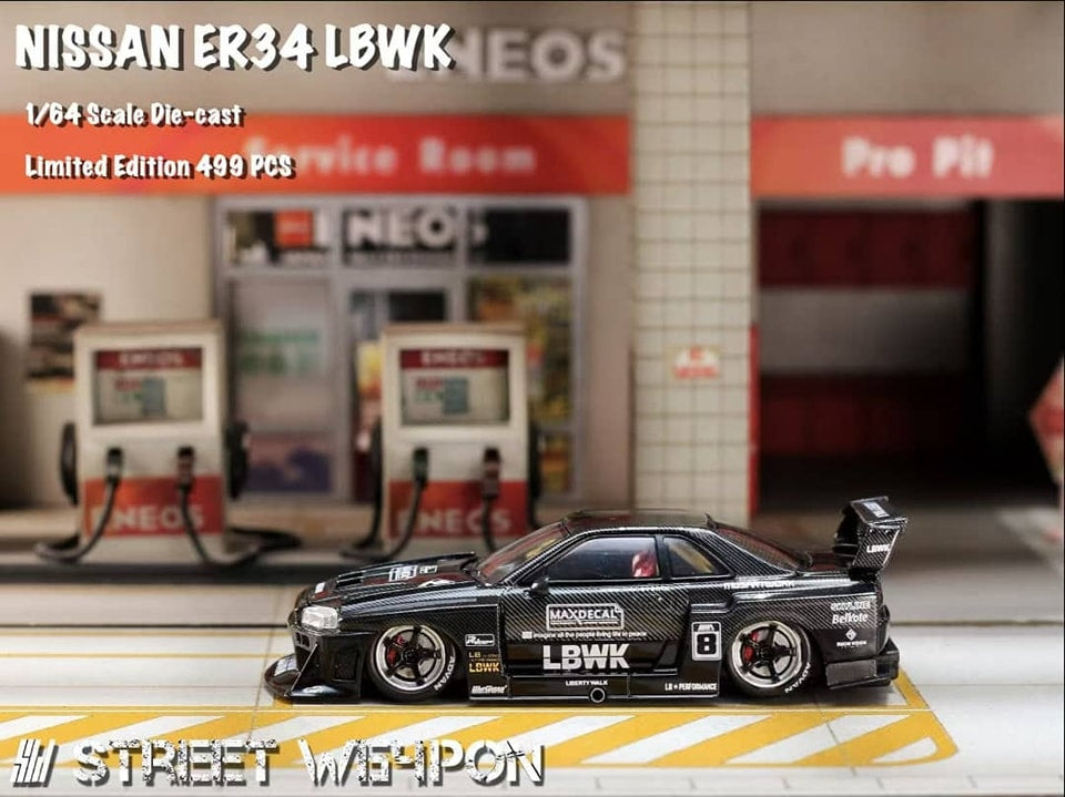 Street Weapon SW 1:64 Diecast Model Skyline GT-R R34 LB, Super Silhouette ER34