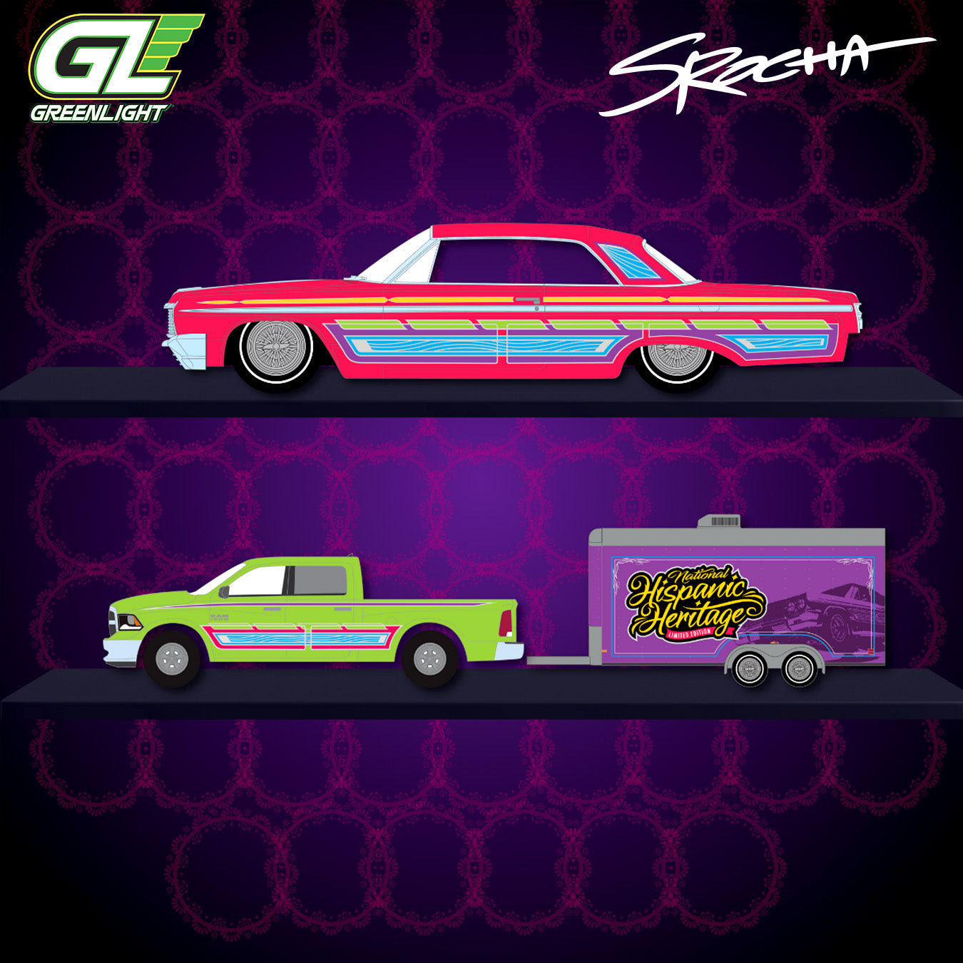 Hitch & Tow - 2014 Ram 1500 with 1964 Chevrolet Impala Lowrider in Enclosed Hauler - Hispanic Heritage Month Tribute (Hobby Exclusive)