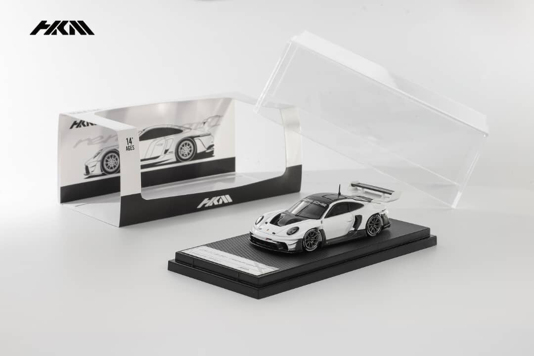 HKM 1:64 Diecast Model 911 (992) GT3 R Rennsport with Brumos Wing - White