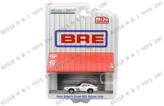 Greenlight 1:64 1971 Datsun 240Z BRE Edition (White/Silver) – MiJo Exclusives - Signed by Peter Brock