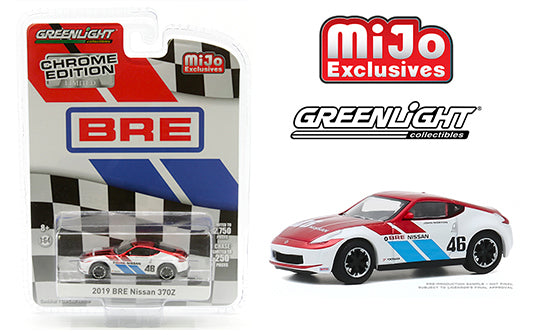 Greenlight 1:64 MiJo Exclusives Chrome Edition 2019 BRE Nissan 370Z (Red Chrome/White) Autographed by Peter Brock