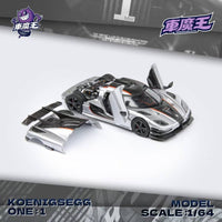 Demon King Auto 1:64 Diecast Model Koenigsegg Agera, One:1 Openable Doors and Magnetic Engin Hood, Visible Engine Silver Color