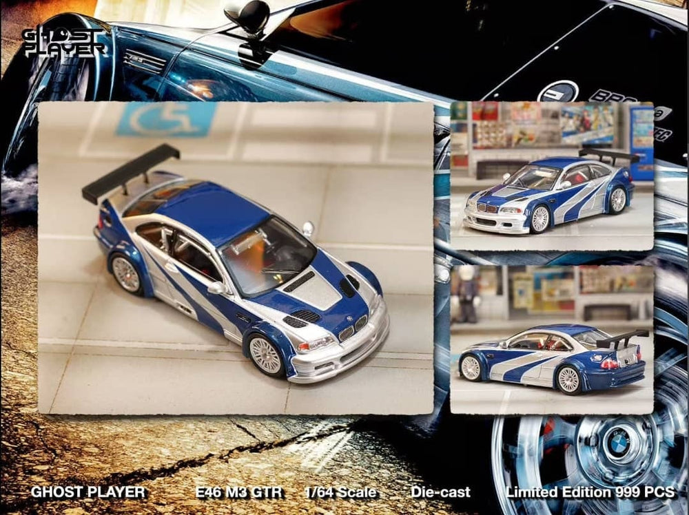 Ghost Player x Street Weapon 1:64 Diecast Model M3 E46 GTR NFS Silverblue Livery