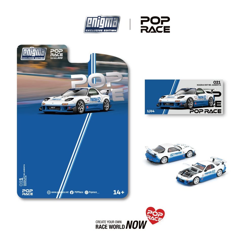 POP RACE x ENIGMA 1:64  Diecast Model  MAZDA RX7 (FD3S) BLUE / WHITE