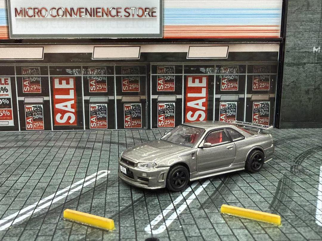 DM MODEL 1/64 Nissan R34 Hanging Card Board Diecast Model. C. LL-044-235 Gun Gray(RHD)