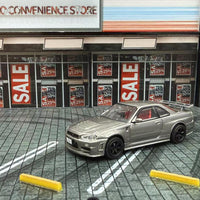 DM MODEL 1/64 Nissan R34 Hanging Card Board Diecast Model. C. LL-044-235 Gun Gray(RHD)